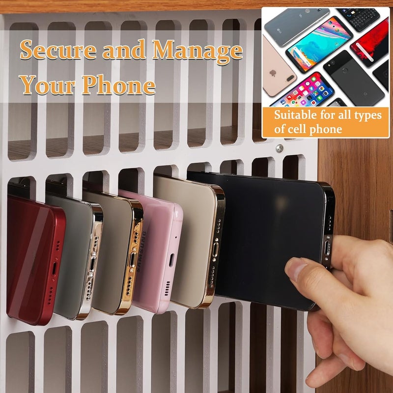Lzttyee Cell Phone Holder Classroom 33 Slots Wooden Cell Phone Storage Cabinet Pocket Chart with Handle and Security Lock for Classroom Office (33 Grid Cabinet Cherry) - Image 5
